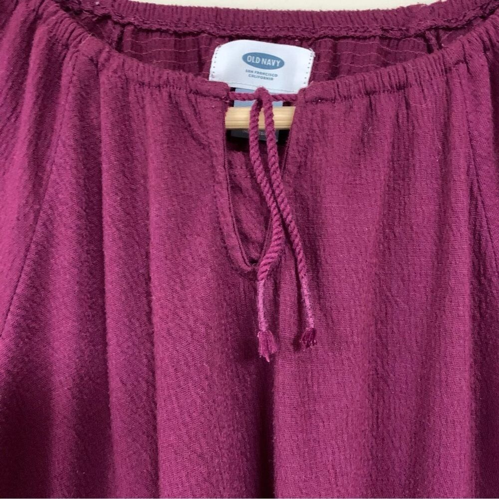 Boho Peasant Top Girls Small 6-7 shirt Blouse Flowy Hippie Fall School Burgundy - Picture 4 of 8
